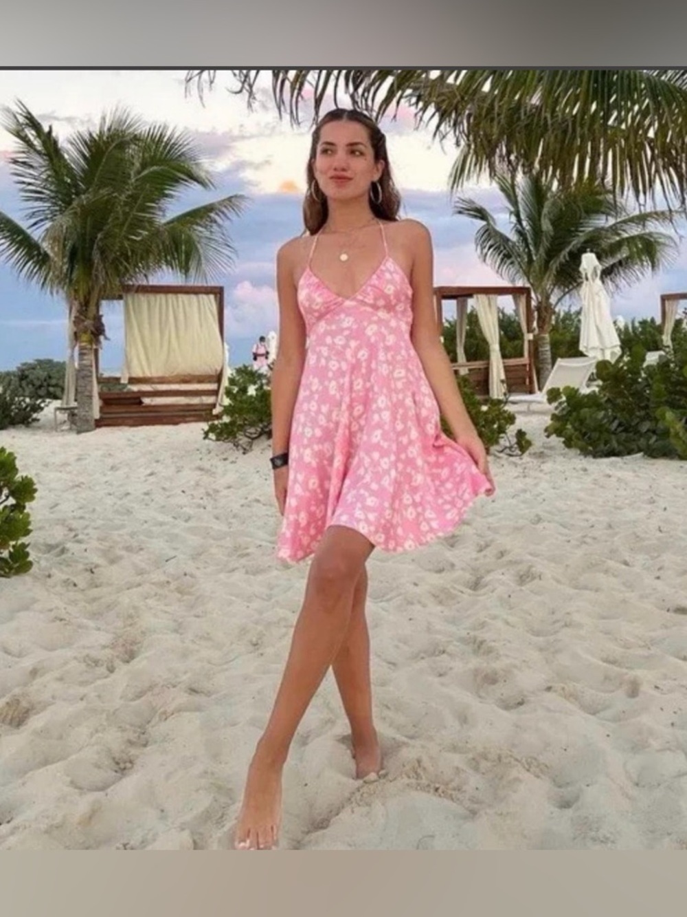 Zara festival Pink Floral Spaghetti Strap Summer Dress size med great condition!